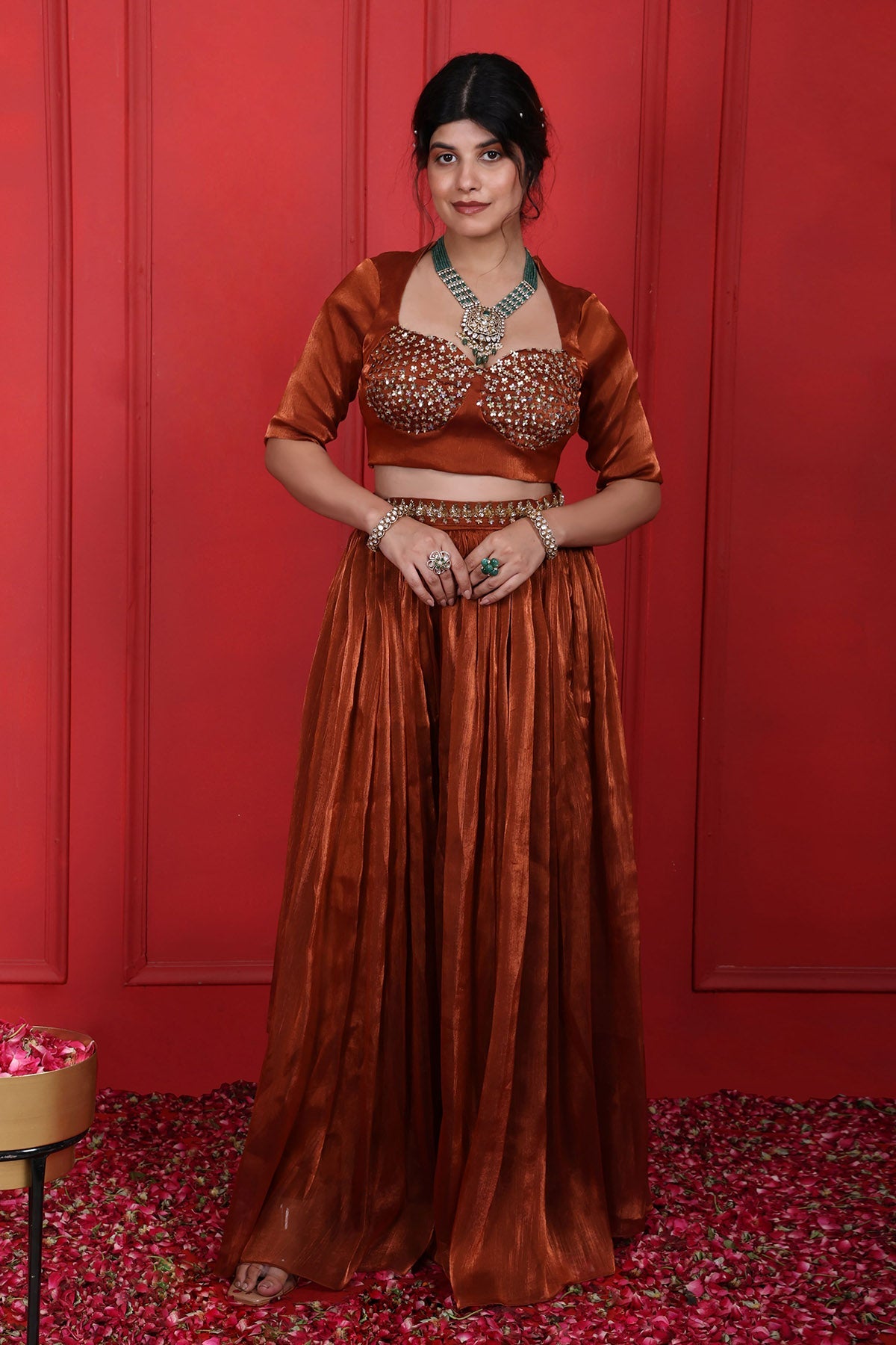 Buy Brown Crush Tissue Lehenga Set by Namita Sharma for women online at ScrollnShops
